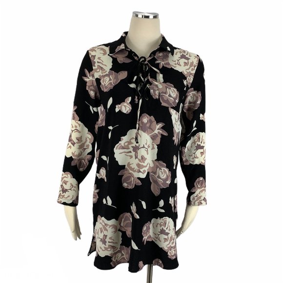 Mud Pie Dresses & Skirts - Mud pie Small Floral Long Sleeve Shirt Dress Roses